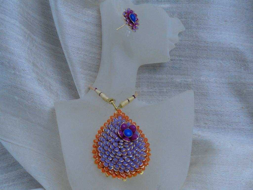 Kalavati-Indian necklace and ear rings orange mauve set artikrti 7