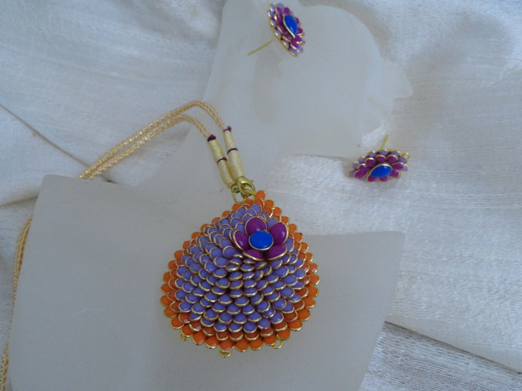 Kalavati-Indian necklace and ear rings orange mauve set artikrti 8