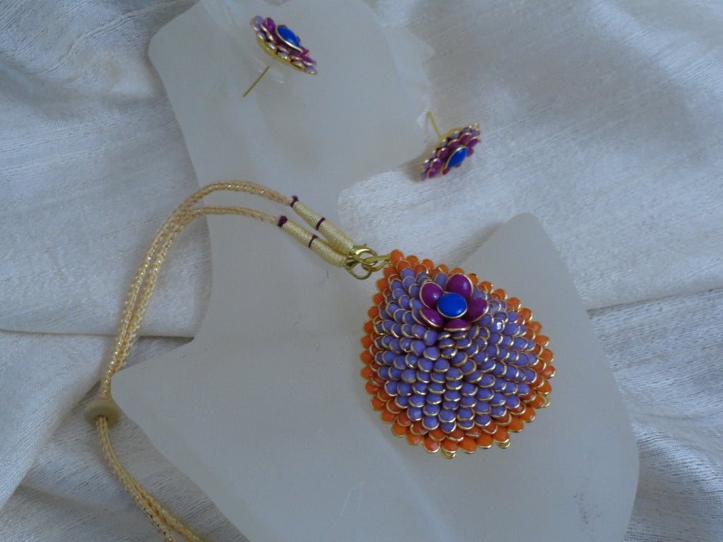 Kalavati-Indian necklace and ear rings orange mauve set artikrti 9