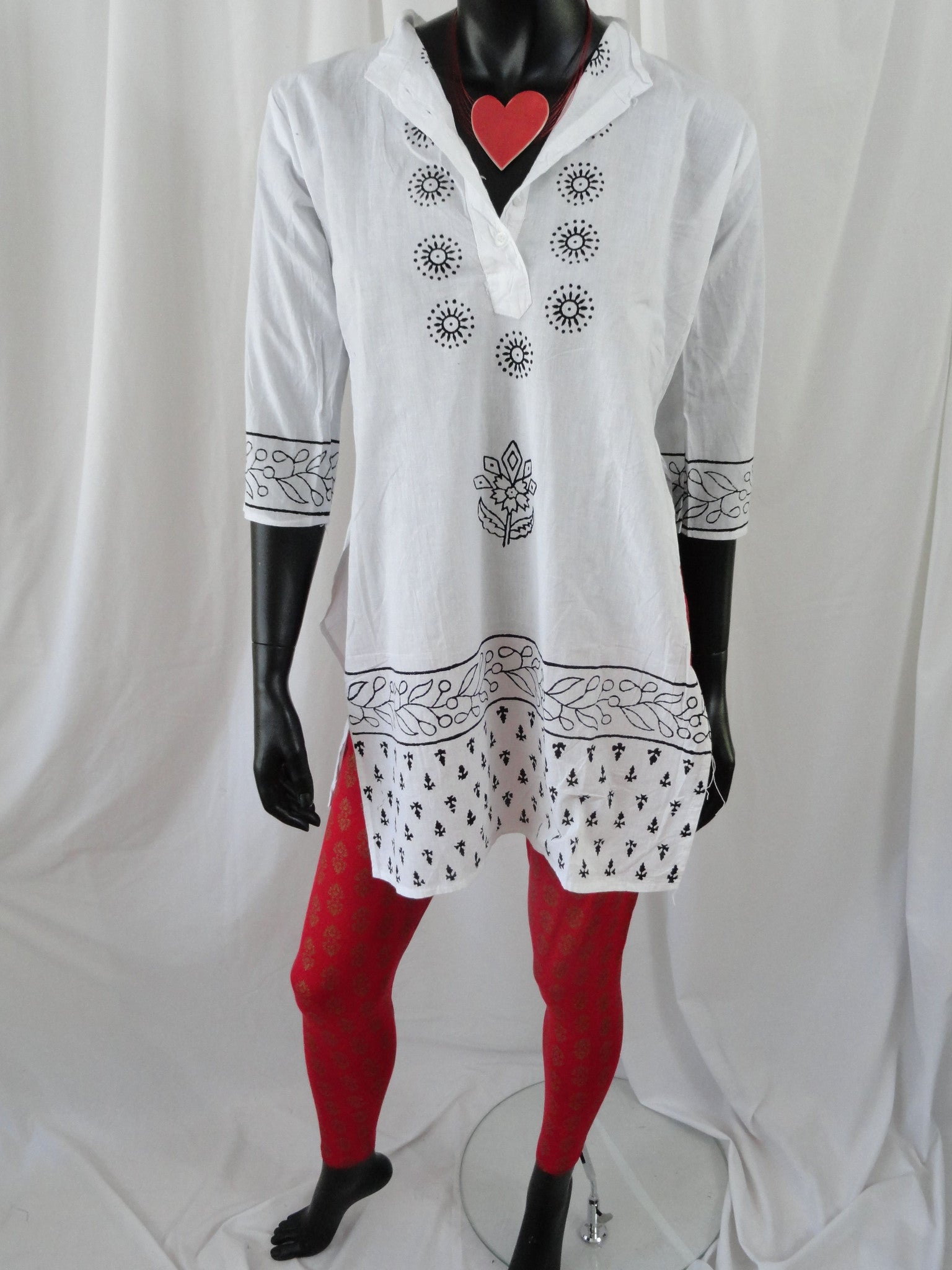 All white summer top from India. Soft Cotton short dress top with hand  block printed designs in black. Summer boho casual blouse or top.  ComfyCottons